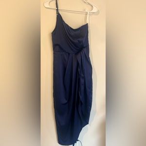 Lulus Law of Attraction Asymmetrical One Shoulder Navy Dress Womens Size Small